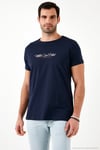 Pamuklu Slim Fit Bisiklet Yaka Yazılı Erkek T Shirt 541ENJOY LACİVERT