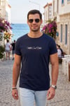 Pamuklu Slim Fit Bisiklet Yaka Yazılı Erkek T Shirt 541ENJOY LACİVERT