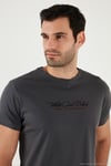 Pamuklu Slim Fit Bisiklet Yaka Yazılı Erkek T Shirt 541ENJOY FÜME