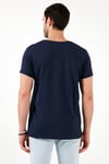 Pamuklu Slim Fit Bisiklet Yaka Yazılı Erkek T Shirt 541ENJOY LACİVERT