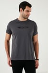 Pamuklu Slim Fit Bisiklet Yaka Yazılı Erkek T Shirt 541ENJOY FÜME