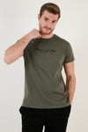 Pamuklu Slim Fit Bisiklet Yaka Yazılı Erkek T Shirt 541ENJOY HAKİ