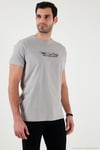 Pamuklu Slim Fit Bisiklet Yaka Yazılı Erkek T Shirt 541ENJOY AÇIK GRİ