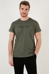 Pamuklu Slim Fit Bisiklet Yaka Yazılı Erkek T Shirt 541ENJOY HAKİ