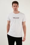 Pamuklu Slim Fit Bisiklet Yaka Yazılı Erkek T Shirt 541ENJOY BEYAZ