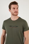 Pamuklu Slim Fit Bisiklet Yaka Yazılı Erkek T Shirt 541ENJOY HAKİ