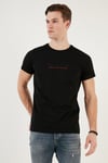 Pamuklu Slim Fit Bisiklet Yaka Yazılı Erkek T Shirt 541ENJOY SİYAH