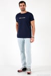 Pamuklu Slim Fit Bisiklet Yaka Yazılı Erkek T Shirt 541ENJOY LACİVERT