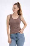 Pamuklu Slim Fit Çıtçıt Detaylı Yuvarlak Yaka Kadın Atlet 26Y0059K1 KAHVE