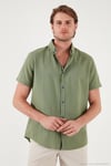 Pamuklu Slim Fit Düğmeli Yaka Kısa Kollu Erkek Gömlek CF21S112546 HAKİ