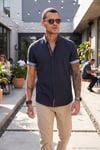Pamuklu Slim Fit Düğmeli Yaka Kısa Kollu Erkek Gömlek CF21S112546 LACİVERT