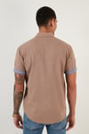 Pamuklu Slim Fit Düğmeli Yaka Kısa Kollu Erkek Gömlek CF21S112546 TOPRAK