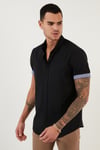 Pamuklu Slim Fit Düğmeli Yaka Kısa Kollu Erkek Gömlek CF21S112546 SİYAH