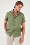 Pamuklu Slim Fit Düğmeli Yaka Kısa Kollu Erkek Gömlek CF21S112546 HAKİ