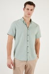 Pamuklu Slim Fit Düğmeli Yaka Kısa Kollu Erkek Gömlek CF21S112546 ELMA YEŞİLİ