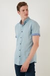 Pamuklu Slim Fit Düğmeli Yaka Kısa Kollu Erkek Gömlek CF21S112546 AQUA