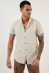 Pamuklu Slim Fit Düğmeli Yaka Kısa Kollu Erkek Gömlek CF21S112546 TAŞ