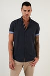 Pamuklu Slim Fit Düğmeli Yaka Kısa Kollu Erkek Gömlek CF21S112546 LACİVERT