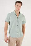 Pamuklu Slim Fit Düğmeli Yaka Kısa Kollu Erkek Gömlek CF21S112546 ELMA YEŞİLİ