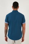 Pamuklu Slim Fit Düğmeli Yaka Kısa Kollu Erkek Gömlek CF21S112546 İNDİGO