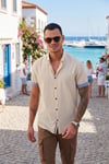 Pamuklu Slim Fit Düğmeli Yaka Kısa Kollu Erkek Gömlek CF21S112546 TAŞ