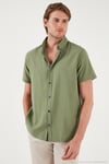 Pamuklu Slim Fit Düğmeli Yaka Kısa Kollu Erkek Gömlek CF21S112546 HAKİ