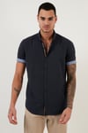 Pamuklu Slim Fit Düğmeli Yaka Kısa Kollu Erkek Gömlek CF21S112546 LACİVERT