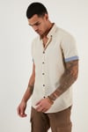 Pamuklu Slim Fit Düğmeli Yaka Kısa Kollu Erkek Gömlek CF21S112546 TAŞ