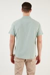 Pamuklu Slim Fit Düğmeli Yaka Kısa Kollu Erkek Gömlek CF21S112546 ELMA YEŞİLİ