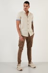 Pamuklu Slim Fit Düğmeli Yaka Kısa Kollu Erkek Gömlek CF21S112546 TAŞ