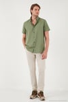 Pamuklu Slim Fit Düğmeli Yaka Kısa Kollu Erkek Gömlek CF21S112546 HAKİ