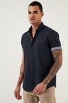 Pamuklu Slim Fit Düğmeli Yaka Kısa Kollu Erkek Gömlek CF21S112546 LACİVERT