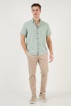 Pamuklu Slim Fit Düğmeli Yaka Kısa Kollu Erkek Gömlek CF21S112546 ELMA YEŞİLİ