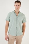Pamuklu Slim Fit Düğmeli Yaka Kısa Kollu Erkek Gömlek CF21S112546 ELMA YEŞİLİ