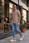 Pamuklu Slim Fit Düğmeli Yaka Kısa Kollu Erkek Gömlek CF21S112546 TOPRAK