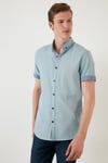 Pamuklu Slim Fit Düğmeli Yaka Kısa Kollu Erkek Gömlek CF21S112546 AQUA