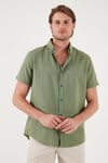 Pamuklu Slim Fit Düğmeli Yaka Kısa Kollu Erkek Gömlek CF21S112546 HAKİ