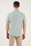 Pamuklu Slim Fit Düğmeli Yaka Kısa Kollu Erkek Gömlek CF21S112546 ELMA YEŞİLİ