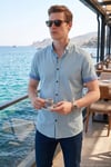 Pamuklu Slim Fit Düğmeli Yaka Kısa Kollu Erkek Gömlek CF21S112546 AQUA
