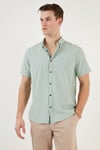 Pamuklu Slim Fit Düğmeli Yaka Kısa Kollu Erkek Gömlek CF21S112546 ELMA YEŞİLİ