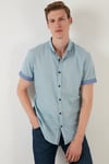 Pamuklu Slim Fit Düğmeli Yaka Kısa Kollu Erkek Gömlek CF21S112546 AQUA
