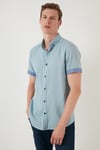 Pamuklu Slim Fit Düğmeli Yaka Kısa Kollu Erkek Gömlek CF21S112546 AQUA