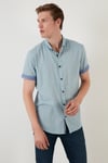 Pamuklu Slim Fit Düğmeli Yaka Kısa Kollu Erkek Gömlek CF21S112546 AQUA
