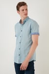 Pamuklu Slim Fit Düğmeli Yaka Kısa Kollu Erkek Gömlek CF21S112546 AQUA