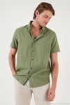 Pamuklu Slim Fit Düğmeli Yaka Kısa Kollu Erkek Gömlek CF21S112546 HAKİ
