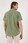 Pamuklu Slim Fit Düğmeli Yaka Kısa Kollu Erkek Gömlek CF21S112546 HAKİ