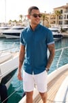 Pamuklu Slim Fit Düğmeli Yaka Kısa Kollu Erkek Gömlek CF21S112546 İNDİGO