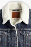 Pamuklu Slim Fit Gömlek Yaka Sherpa Trucker Kadın Kot Ceket 36136-0063 KOYU MAVİ