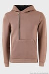 Pamuklu Slim Fit Kanguru Cepli Fermuar Detaylı Kapüşon Yaka Erkek Sweat 575707 SÜTLÜ KAHVE
