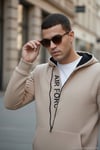 Pamuklu Slim Fit Kanguru Cepli Fermuar Detaylı Kapüşon Yaka Erkek Sweat 575707 KUM